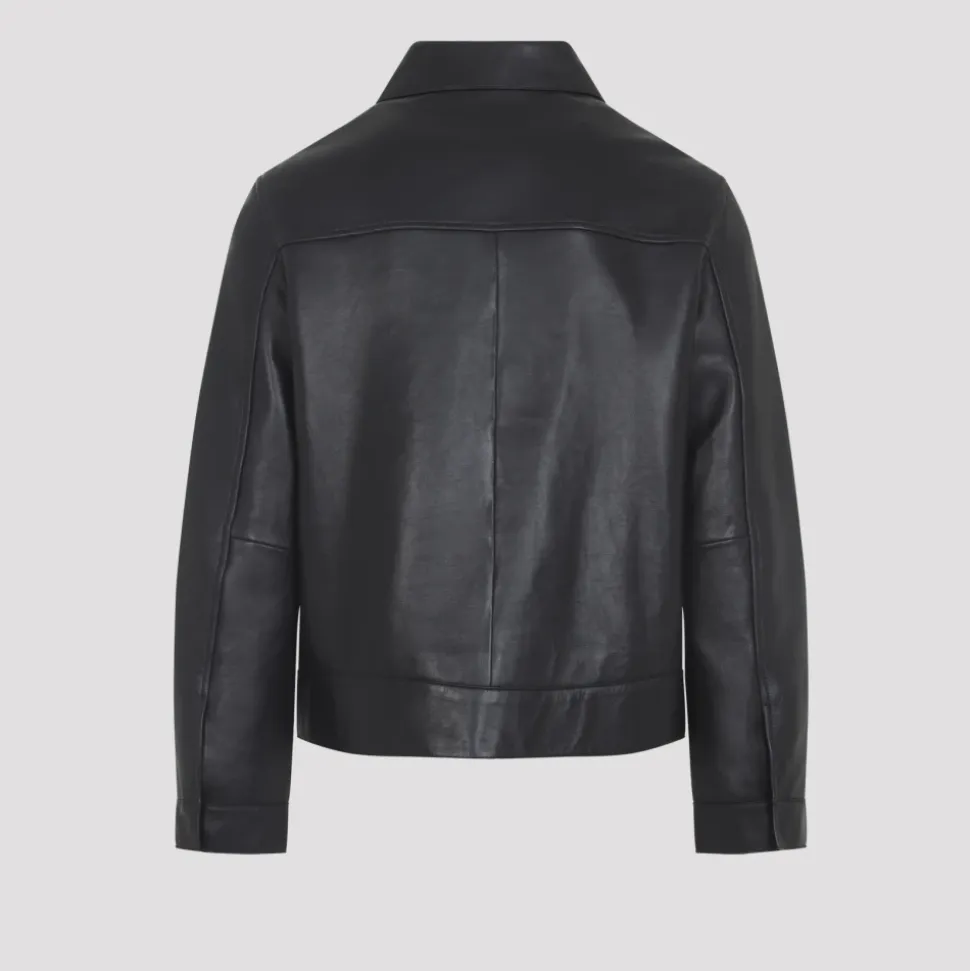 Veste en cuir avec col en peau de mouton retournée