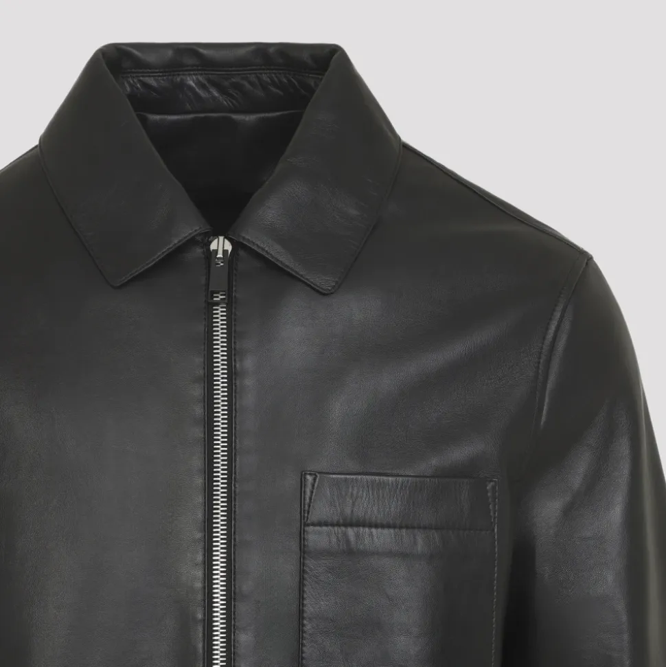 Veste en cuir avec col en peau de mouton retournée