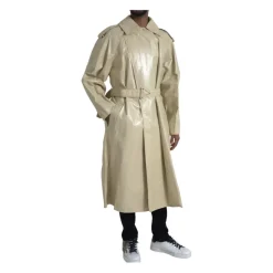 Veste Trench Coat en Cuir Beige